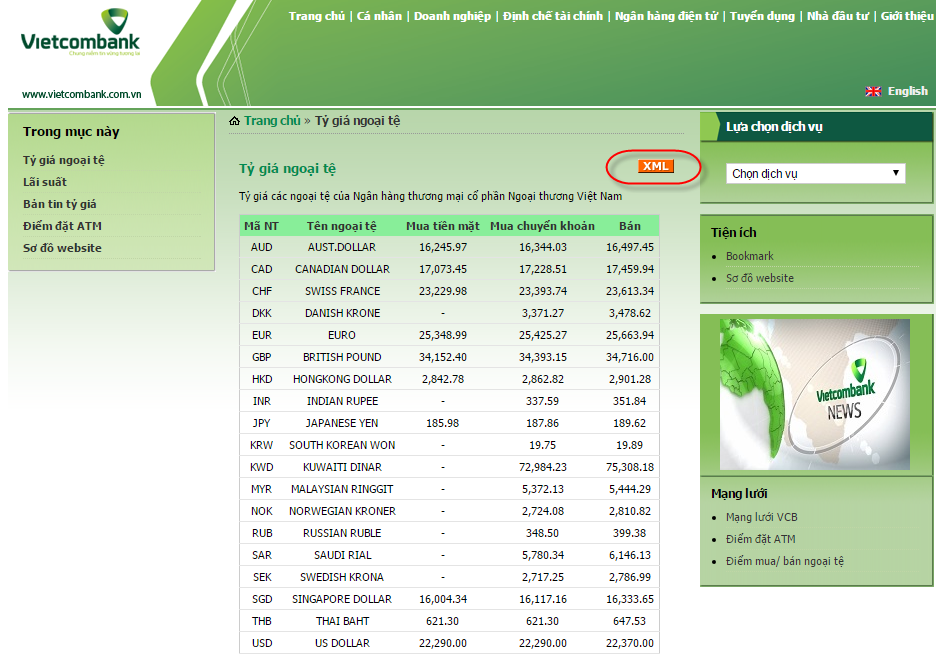 Lấy tỷ giá ngoại tệ trực tuyến Vietcombank vs C#