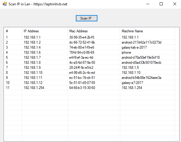 scan all ip in lan network c#