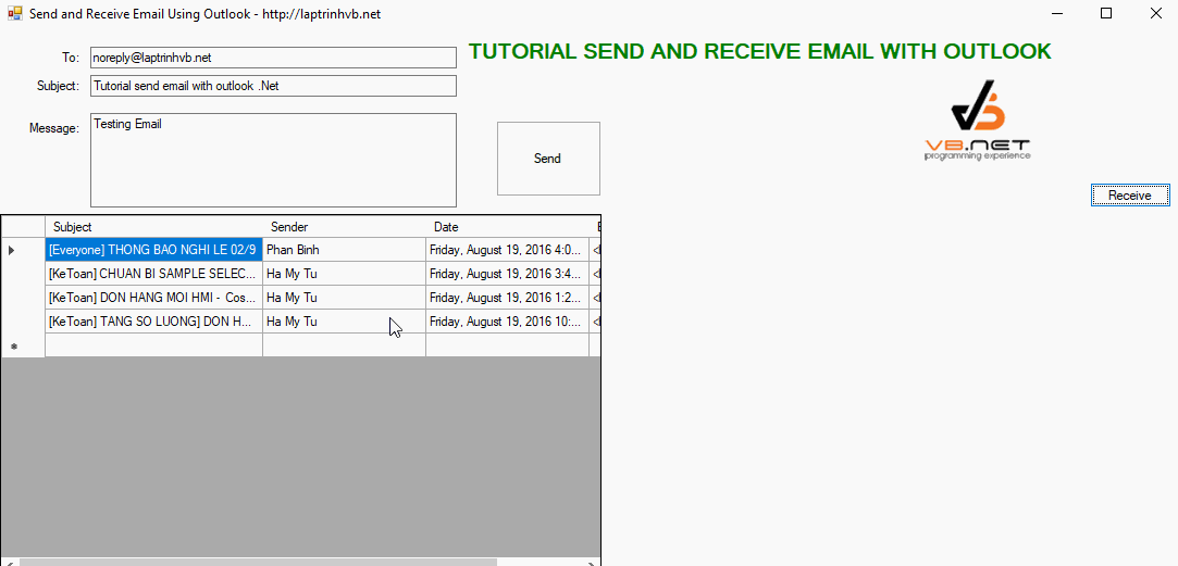 send and receive email C#