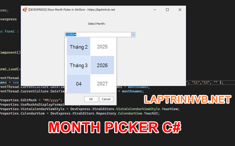 [DEVEXPRESS] Tạo month picker trên DateEdit Winform C#