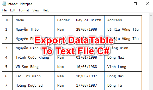 [C#] Hướng dẫn xuất dữ liệu từ DataTable sang file Text .txt