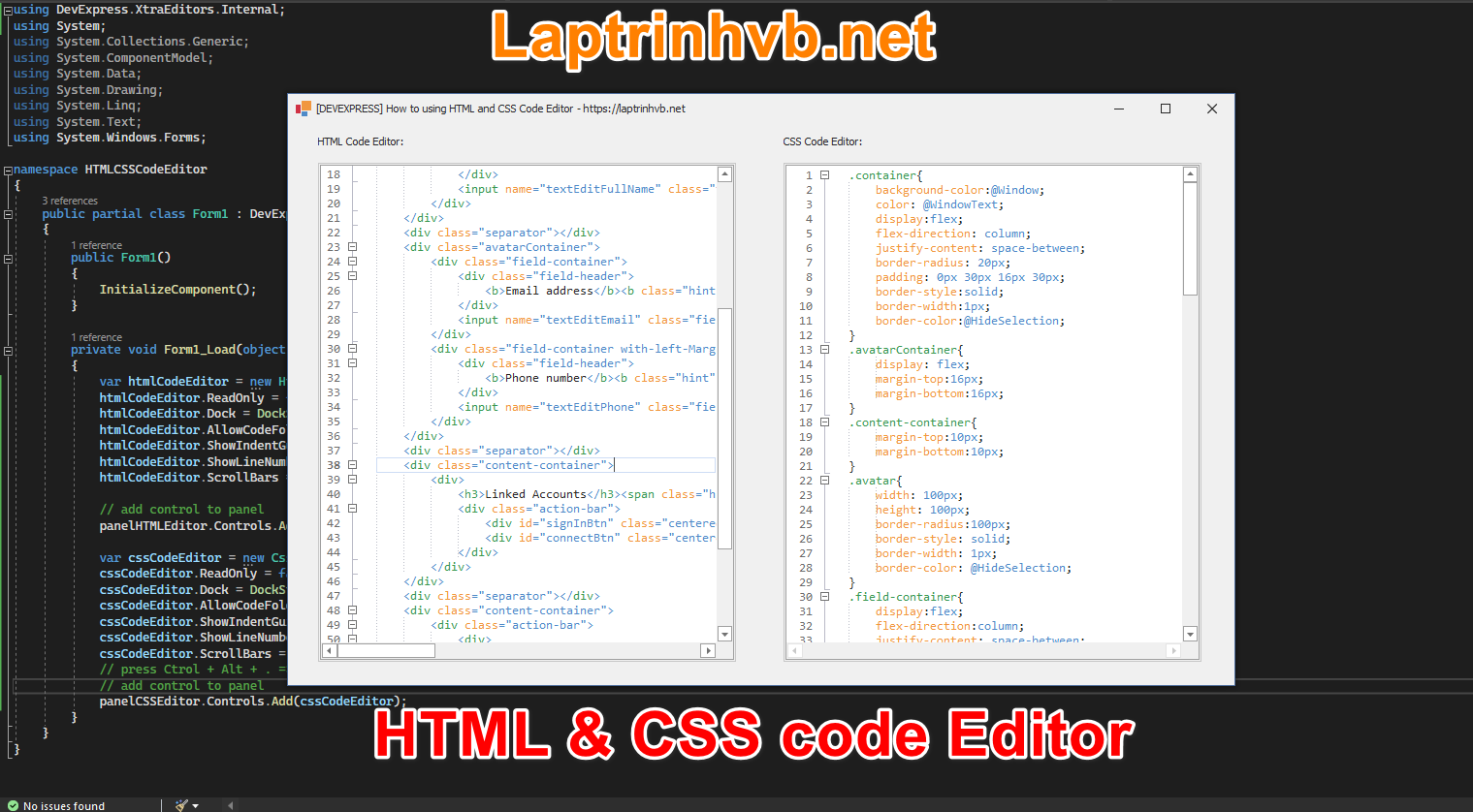 [DEVEXPRESS] Hướng dẫn sử dụng HTML and CSS Code Viewer trên Winform