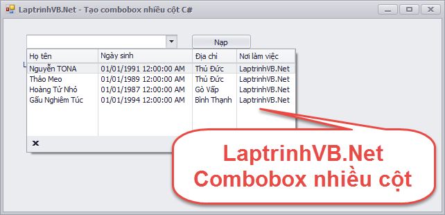 Hướng dẫn tạo một combobox nhiều cột với ngôn ngữ C# và VB.Net