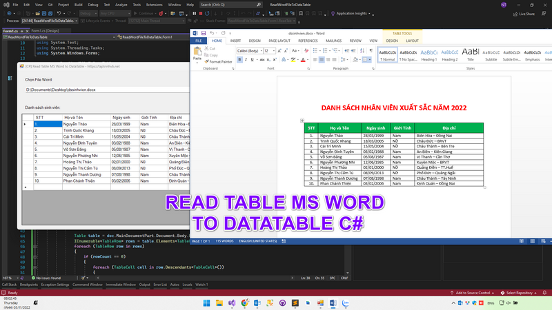 [C#] Hướng dẫn đọc Table trên file Microsoft Word vào Data Gridview