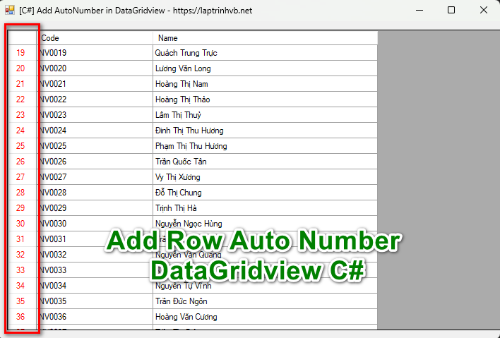 [C#] Hướng dẫn tạo Auto Number trên Datagridview winform
