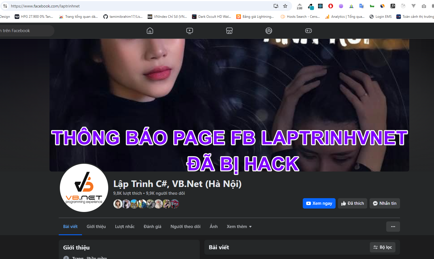 [C#] Thông báo page Facebook Trang Lập Trình VB.NET, C# bị Hack