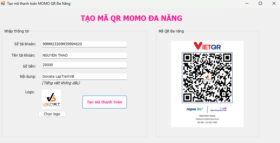 [C#] Chia sẻ source code tạo mã QR MOMO đa năng Winform