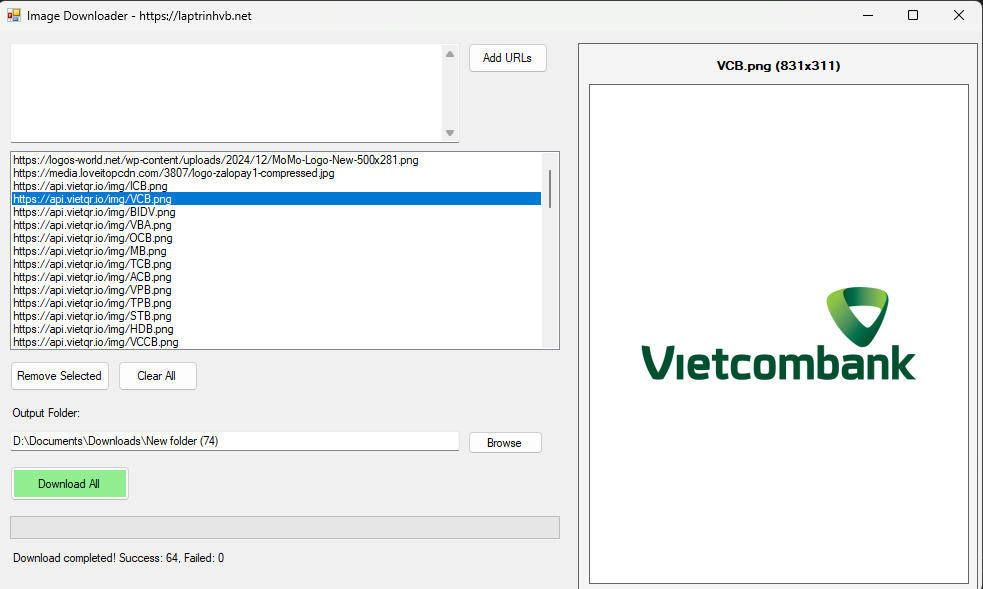 [C#] Chia sẻ source code phần mềm Image Downloader tải hàng loạt hình ảnh từ danh sách link url