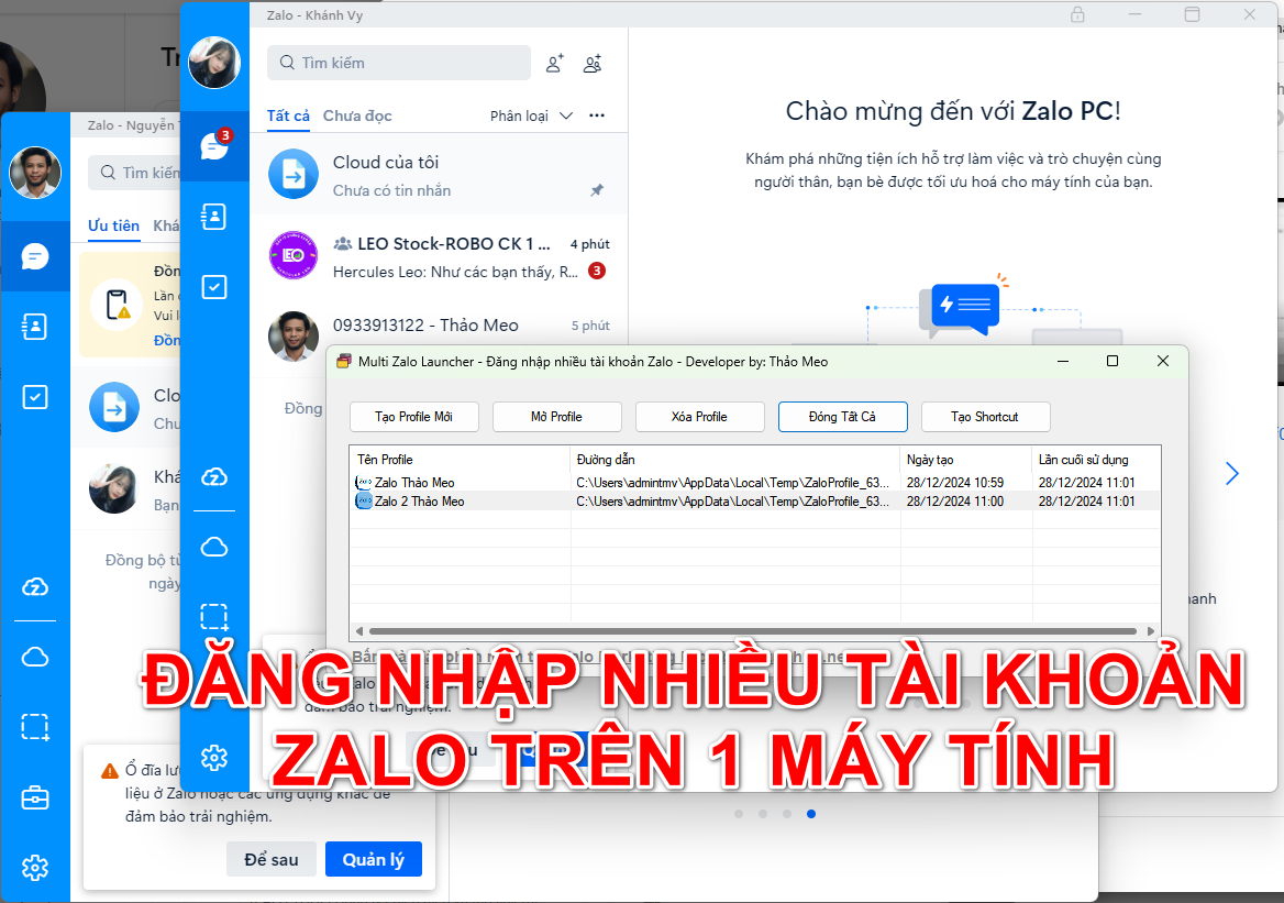 [PHẦN MỀM] Hướng dẫn cách mở nhiều tài khoản zalo trên một máy tính đơn giản dùng tool Zalo multi Launcher